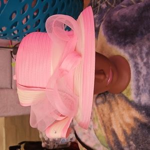 Pink and cream church/derby hat